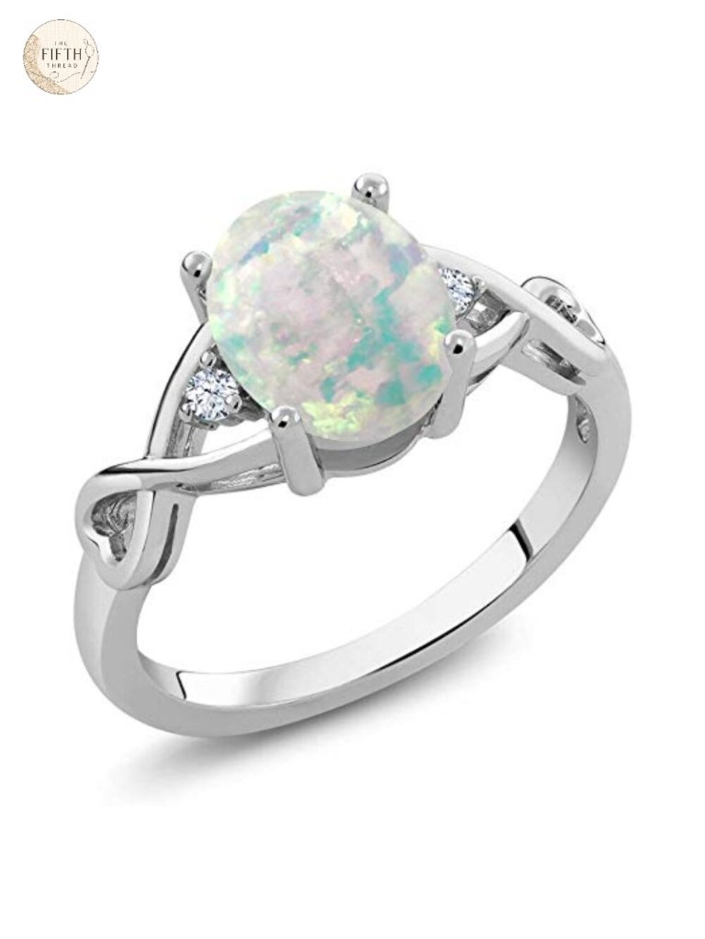 Sterling Silver Simulated Opal Statement Ring, Oval Birthstone Jewelry, Size 6,